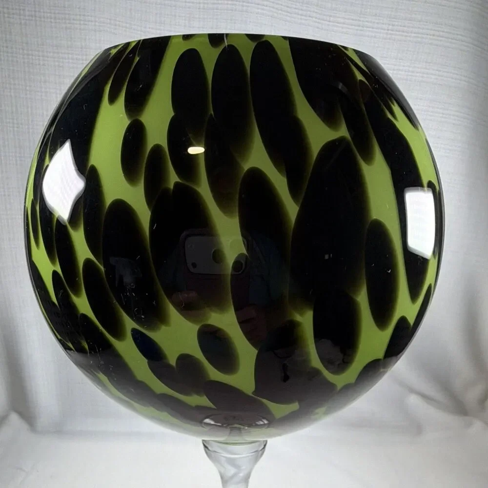RO Home Hand-Blown Green & Black Tortoise Leopard Art Goblet Vase - 13.25